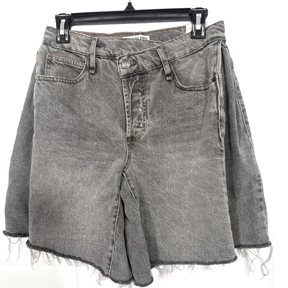 We The Free Shorts Women 26 Grey Boomerang High Rise Long Crossover Waist Denim
